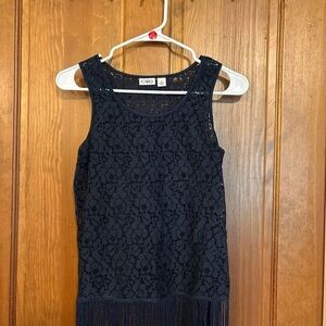 Cato Navy Lace Fringe Tank Dress